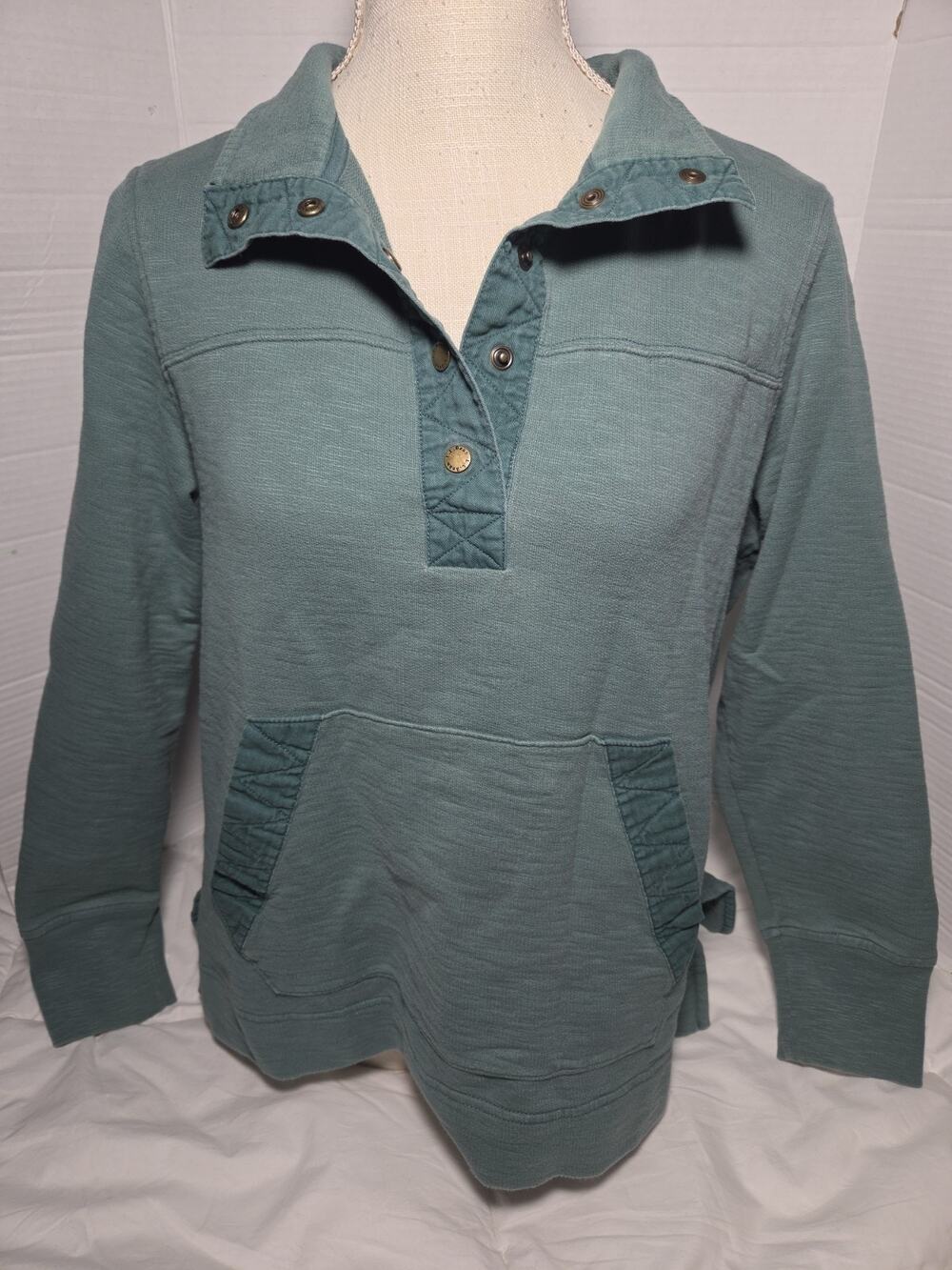 L.L. Bean MP Women Blue 100% Organic Cotton Quarter Zip Sweater Travel Outdoor